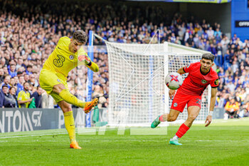 2023-04-15 - Kepa Arrizabalaga (1) of Chelsea clears the ball during the English championship Premier League football match between Chelsea and Brighton and Hove Albion on 15 April 2023 at Stamford Bridge in London, England - FOOTBALL - ENGLISH CHAMP - CHELSEA V BRIGHTON - ENGLISH PREMIER LEAGUE - SOCCER