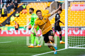 2023-04-15 - Wolverhampton Wanderers forward Hwang Hee-Chan (11) scores and celebrates 2-0 during the English championship Premier League football match between Wolverhampton Wanderers and Brentford on 15 April 2023 at Molineux stadium in Wolverhampton, England - FOOTBALL - ENGLISH CHAMP - WOLVERHAMPTON V BRENTFORD - ENGLISH PREMIER LEAGUE - SOCCER