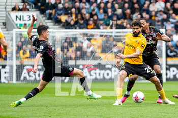 2023-04-15 - Wolverhampton Wanderers forward Diego Costa (29) battles for possession with Christian Norgaard of Brentford during the English championship Premier League football match between Wolverhampton Wanderers and Brentford on 15 April 2023 at Molineux stadium in Wolverhampton, England - FOOTBALL - ENGLISH CHAMP - WOLVERHAMPTON V BRENTFORD - ENGLISH PREMIER LEAGUE - SOCCER