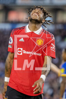 2023-05-04 - Manchester United FC midfielder Fred reacts during the English championship Premier League football match between Brighton and Hove Albion and Manchester United on 4 May 2023 at the American Express Community Stadium in Brighton and Hove, England - FOOTBALL - ENGLISH CHAMP - BRIGHTON V MANCHESTER UNITED - ENGLISH PREMIER LEAGUE - SOCCER