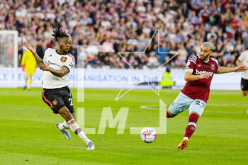 2023-05-08 - Aaron Wan-Bissaka (29) of Manchester United and Said Benrahma of West Ham during the English championship Premier League football match between West Ham United and Manchester United on 7 May 2023 at the London Stadium in London, England - FOOTBALL - ENGLISH CHAMP - WEST HAM V MANCHESTER UNITED - ENGLISH PREMIER LEAGUE - SOCCER