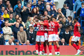 2023-05-13 - Nottingham Forest forward Taiwo Awoniyi (9) celebrates a goal 0-1 during the English championship Premier League football match between Chelsea and Nottingham Forest on 13 May 2023 at Stamford Bridge in London, England - FOOTBALL - ENGLISH CHAMP - CHELSEA V NOTTINGHAM - ENGLISH PREMIER LEAGUE - SOCCER
