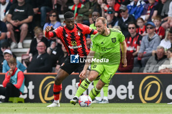 2023-05-20 - Jefferson Lerma (8) of AFC Bournemouth battles for possession with Christian Eriksen (14) of Manchester United during the English championship Premier League football match between Bournemouth and Manchester United on 20 May 2023 at the Vitality Stadium in Bournemouth, England - FOOTBALL - ENGLISH CHAMP - BOURNEMOUTH V MANCHESTER UNITED - ENGLISH PREMIER LEAGUE - SOCCER