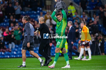2023-08-11 - Manchester City goalkeeper Ederson (31) celebrates at full time during the English championship Premier League football match between Burnley and Manchester City on 11 August 2023 at Turf Moor in Burnley, England - FOOTBALL - ENGLISH CHAMP - BURNLEY V MANCHESTER CITY - ENGLISH PREMIER LEAGUE - SOCCER