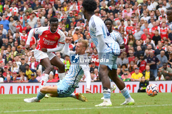 2023-08-12 - Arsenal forward Eddie Nketiah (14) scores 1-0 during the English championship Premier League football match between Arsenal and Nottingham Forest on 12 August 2023 at the Emirates Stadium in London, England - FOOTBALL - ENGLISH CHAMP - ARSENAL V NOTTINGHAM - ENGLISH PREMIER LEAGUE - SOCCER