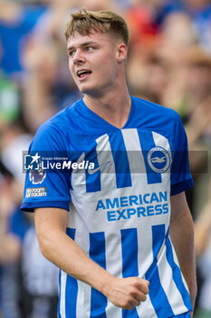 2023-08-12 - Brighton & Hove Albion forward Evan Ferguson (28) celebrates his goal 4-1 during the English championship Premier League football match between Brighton and Hove Albion and Luton Town on 12 August 2023 at the American Express Community Stadium in Brighton and Hove, England - FOOTBALL - ENGLISH CHAMP - BRIGHTON V LUTON TOWN - ENGLISH PREMIER LEAGUE - SOCCER