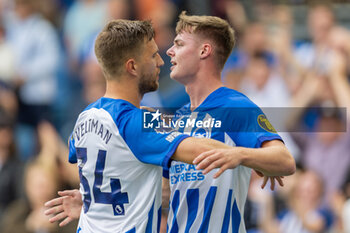 2023-08-12 - Brighton & Hove Albion forward Evan Ferguson (28) celebrates his goal 4-1 during the English championship Premier League football match between Brighton and Hove Albion and Luton Town on 12 August 2023 at the American Express Community Stadium in Brighton and Hove, England - FOOTBALL - ENGLISH CHAMP - BRIGHTON V LUTON TOWN - ENGLISH PREMIER LEAGUE - SOCCER