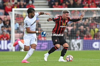 2023-08-12 - Joe Rothwell (8) of AFC Bournemouth battles for possession with Lucas Paqueta (10) of West Ham during the English championship Premier League football match between Bournemouth and West Ham United on 12 August 2023 at the Vitality Stadium in Bournemouth, England - FOOTBALL - ENGLISH CHAMP - BOURNEMOUTH V WEST HAM - ENGLISH PREMIER LEAGUE - SOCCER