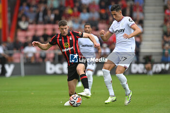 2023-08-12 - Ryan Christie (10) of AFC Bournemouth and Nayef Aguerd (27) of West Ham during the English championship Premier League football match between Bournemouth and West Ham United on 12 August 2023 at the Vitality Stadium in Bournemouth, England - FOOTBALL - ENGLISH CHAMP - BOURNEMOUTH V WEST HAM - ENGLISH PREMIER LEAGUE - SOCCER