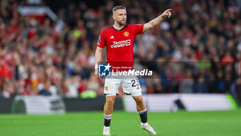 2023-08-14 - Manchester United defender Luke Shaw during the English championship Premier League football match between Manchester United and Wolverhampton Wanderers on 14 August 2023 at Old Trafford in Manchester, England - FOOTBALL - ENGLISH CHAMP - MANCHESTER UNITED V WOLVERHAMPTON - ENGLISH PREMIER LEAGUE - SOCCER