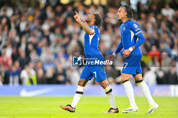 2023-08-25 - Chelsea forward Raheem Sterling (7) scores 1-0 and celebrates during the English championship Premier League football match between Chelsea and Luton Town on 25 August 2023 at Stamford Bridge in London, England - FOOTBALL - ENGLISH CHAMP - CHELSEA V LUTON TOWN - ENGLISH PREMIER LEAGUE - SOCCER