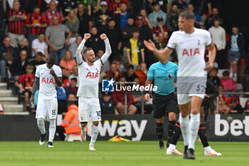 2023-08-26 - James Maddison (10) of Tottenham Hotspur celebrates scoring the opening goal during the English championship Premier League football match between Bournemouth and Tottenham Hotspur on 26 August 2023 at the Vitality Stadium in Bournemouth, England - FOOTBALL - ENGLISH CHAMP - BOURNEMOUTH V TOTTENHAM - ENGLISH PREMIER LEAGUE - SOCCER
