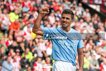2023-08-27 - Rodri (16) of Manchester City scores and celebrates 1-2 during the English championship Premier League football match between Sheffield United and Manchester City on 27 August 2023 at Bramall Lane in Sheffield, England - FOOTBALL - ENGLISH CHAMP - SHEFFIELD V MANCHESTER CITY - ENGLISH PREMIER LEAGUE - SOCCER