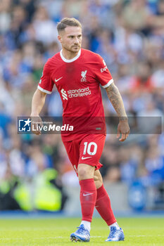2023-10-08 - Liverpool midfielder Alexis Mac Allister during the English championship Premier League football match between Brighton and Hove Albion and Liverpool on 8 October 2023 at the American Express Stadium in Brighton and Hove, England - FOOTBALL - ENGLISH CHAMP - BRIGHTON V LIVERPOOL - ENGLISH PREMIER LEAGUE - SOCCER