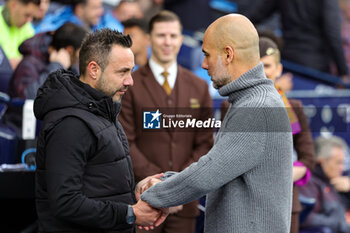 2023-10-21 - Pep Guardiola Manager of Manchester City greets Roberto De Zerbi Manager of Brighton & Hove Albion during the English championship Premier League football match between Manchester City and Brighton and Hove Albion on 21 October 2023 at the Etihad Stadium in Manchester, England - FOOTBALL - ENGLISH CHAMP - MANCHESTER CITY V BRIGHTON - ENGLISH PREMIER LEAGUE - SOCCER