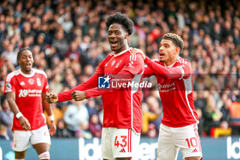 2023-11-05 - Ola Aina (43) of Nottingham Forest scores and celebrates 1-0 during the English championship Premier League football match between Nottingham Forest and Aston Villa on 5 November 2023 at the City Ground in Nottingham, England - FOOTBALL - ENGLISH CHAMP - NOTTINGHAM FOREST V ASTON VILLA - ENGLISH PREMIER LEAGUE - SOCCER