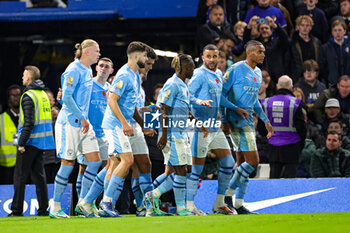 2023-11-13 - Erling Haaland (9) of Manchester City scores a goal and celebrates 0-1 during the English championship Premier League football match between Chelsea and Manchester City on 12 November 2023 at Stamford Bridge in London, England - FOOTBALL - ENGLISH CHAMP - CHELSEA V MANCHESTER CITY - ENGLISH PREMIER LEAGUE - SOCCER