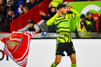 2023-11-25 - Arsenal midfielder Kai Havertz scores a goal 0-1 and celebrates during the English championship Premier League football match between Brentford and Arsenal on 25 November 2023 at Gtech Community Stadium in Brentford, England - FOOTBALL - ENGLISH CHAMP - BRENTFORD V ARSENAL - ENGLISH PREMIER LEAGUE - SOCCER