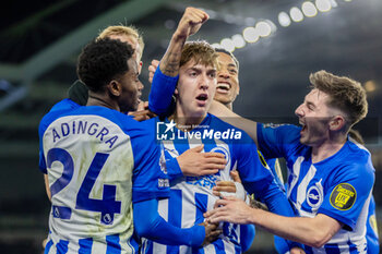 2023-12-06 - Brighton & Hove Albion FC midfielder Jack Hinshelwood (41) celebrates his goal 2-1 during the English championship Premier League football match between Brighton and Hove Albion and Brentford on 6 December 2023 at the American Express Stadium in Brighton and Hove, England - FOOTBALL - ENGLISH CHAMP - BRIGHTON V BRENTFORD - ENGLISH PREMIER LEAGUE - SOCCER