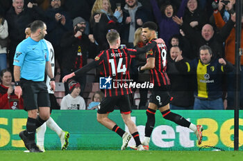 2023-12-26 - Dominic Solanke (9) of AFC Bournemouth celebrates scoring the second goal 2-0 with Alex Scott during the English championship Premier League football match between Bournemouth and Fulham on 26 December 2023 at the Vitality Stadium in Bournemouth, England - FOOTBALL - ENGLISH CHAMP - BOURNEMOUTH V FULHAM - ENGLISH PREMIER LEAGUE - SOCCER