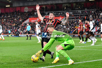 2023-12-26 - Marcos Senesi (25) of AFC Bournemouth and Bernd Leno (17) of Fulham during the English championship Premier League football match between Bournemouth and Fulham on 26 December 2023 at the Vitality Stadium in Bournemouth, England - FOOTBALL - ENGLISH CHAMP - BOURNEMOUTH V FULHAM - ENGLISH PREMIER LEAGUE - SOCCER