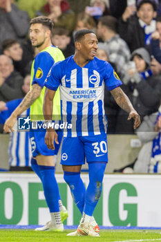 2023-12-28 - Brighton & Hove Albion FC defender Pervis Estupinan (30) celebrates his goal 3-0 during the English championship Premier League football match between Brighton and Hove Albion and Tottenham Hotspur on 28 December 2023 at the American Express Stadium in Brighton and Hove, England - FOOTBALL - ENGLISH CHAMP - BRIGHTON V TOTTENHAM - ENGLISH PREMIER LEAGUE - SOCCER