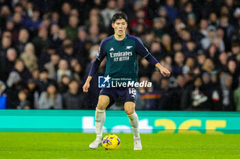 2023-12-31 - Takehiro Tomiyasu (18) of Arsenal during the English championship Premier League football match between Fulham and Arsenal on 31 December 2023 at Craven Cottage in London, England - FOOTBALL - ENGLISH CHAMP - FULHAM V ARSENAL - ENGLISH PREMIER LEAGUE - SOCCER