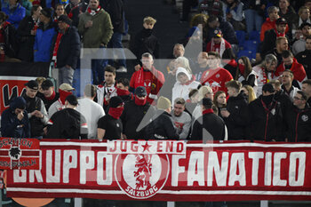 2023-02-23 - Supporters of FC Salzburg during the UEFA Europa League play-off second leg between A.S. Roma vs FC Salzburg on February 23, 2023 at the Stadio Olimpico in Rome, Italy. - AS ROMA VS RB SALZBURG - UEFA EUROPA LEAGUE - SOCCER