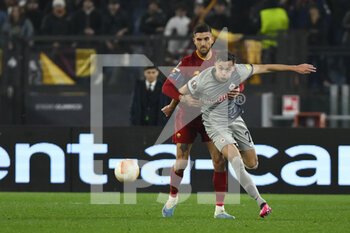 2023-02-23 - Amar Dedić of FC Salzburg and Lorenzo Pellegrini of A.S. Roma during the UEFA Europa League play-off second leg between A.S. Roma vs FC Salzburg on February 23, 2023 at the Stadio Olimpico in Rome, Italy. - AS ROMA VS RB SALZBURG - UEFA EUROPA LEAGUE - SOCCER