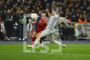 2023-02-23 - Nicola Zalewski of A.S. Roma and Andreas Ulmer of FC Salzburg during the UEFA Europa League play-off second leg between A.S. Roma vs FC Salzburg on February 23, 2023 at the Stadio Olimpico in Rome, Italy. - AS ROMA VS RB SALZBURG - UEFA EUROPA LEAGUE - SOCCER