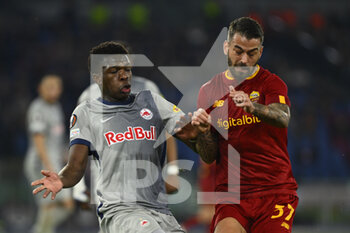 2023-02-23 - Lucas Gourna-Douath of FC Salzburg and Leonardo Spinazzola of A.S. Roma during the UEFA Europa League play-off second leg between A.S. Roma vs FC Salzburg on February 23, 2023 at the Stadio Olimpico in Rome, Italy. - AS ROMA VS RB SALZBURG - UEFA EUROPA LEAGUE - SOCCER
