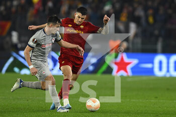 2023-02-23 - Nicolás Capaldo of FC Salzburg and Roger Ibanez of A.S. Roma during the UEFA Europa League play-off second leg between A.S. Roma vs FC Salzburg on February 23, 2023 at the Stadio Olimpico in Rome, Italy. - AS ROMA VS RB SALZBURG - UEFA EUROPA LEAGUE - SOCCER