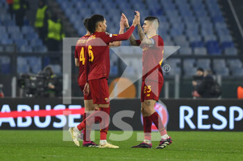 2023-02-23 - Chris Smalling of A.S. Roma and Gianluca Mancini of A.S. Roma during the UEFA Europa League play-off second leg between A.S. Roma vs FC Salzburg on February 23, 2023 at the Stadio Olimpico in Rome, Italy. - AS ROMA VS RB SALZBURG - UEFA EUROPA LEAGUE - SOCCER