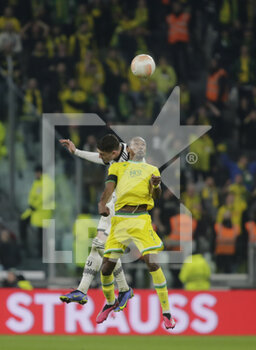 2023-02-16 - Samuel Moutoussamy of Fc Nantes and Dusan Vlahovic of Juventus during the Uefa Europa League, football match between Juventus Fc and Fc Nantes on 16 February 2023 at Allianz Stadium, Turin, Italy. Photo Ndrerim Kaceli - JUVENTUS FC VS FC NANTES - UEFA EUROPA LEAGUE - SOCCER