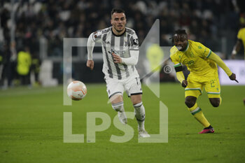 2023-02-16 - Filip Kostic of Juventus and Moses Simon of Fc Nantes during the Uefa Europa League, football match between Juventus Fc and Fc Nantes on 16 February 2023 at Allianz Stadium, Turin, Italy. Photo Ndrerim Kaceli - JUVENTUS FC VS FC NANTES - UEFA EUROPA LEAGUE - SOCCER