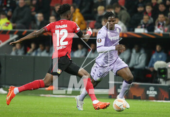 2023-02-16 - Breel Embolo of AS Monaco and Edmond Tapsoba of Bayer Leverkusen during the UEFA Europa League, Play-off, 1st leg football match between Bayer Leverkusen and AS Monaco on February 16, 2023 at BayArena in Leverkusen, Germany - FOOTBALL - EUROPA LEAGUE - LEVERKUSEN V MONACO - UEFA EUROPA LEAGUE - SOCCER