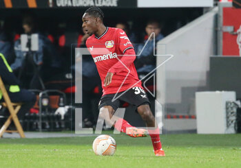 2023-02-16 - Jeremie Frimpong of Bayer Leverkusen during the UEFA Europa League, Play-off, 1st leg football match between Bayer Leverkusen and AS Monaco on February 16, 2023 at BayArena in Leverkusen, Germany - FOOTBALL - EUROPA LEAGUE - LEVERKUSEN V MONACO - UEFA EUROPA LEAGUE - SOCCER