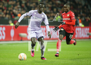2023-02-16 - Krepin Diatta of AS Monaco and Moussa Diaby of Bayer Leverkusen during the UEFA Europa League, Play-off, 1st leg football match between Bayer Leverkusen and AS Monaco on February 16, 2023 at BayArena in Leverkusen, Germany - FOOTBALL - EUROPA LEAGUE - LEVERKUSEN V MONACO - UEFA EUROPA LEAGUE - SOCCER