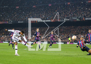 2023-02-16 - Manchester United forward Marcus Rashford (10) shoots goal during the UEFA Europa League, Play-off, 1st leg football match between FC Barcelona and Manchester United on February 16, 2023 at Camp Nou stadium in Barcelona, Spain - FOOTBALL - EUROPA LEAGUE - FC BARCELONA V MANCHESTER UNITED - UEFA EUROPA LEAGUE - SOCCER