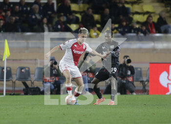 2023-02-23 - Aleksandr Golovin of As Monaco and Jeremie Frimpong of Bayer 04 Leverkusen during the Uefa Europa League, football match between As Monaco and Bayer 04 Leverkusen,on 23 February 2023 at State Luis II in Monaco, Photo Ndrerim Kaceli - AS MONACO VS BAYER LEVERKUSEN - UEFA EUROPA LEAGUE - SOCCER