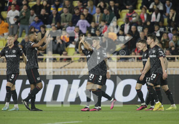 2023-02-23 - Bayer Leverkusen players celebrating a after a goal during the Uefa Europa League, football match between As Monaco and Bayer 04 Leverkusen,on 23 February 2023 at State Luis II in Monaco, Photo Ndrerim Kaceli - AS MONACO VS BAYER LEVERKUSEN - UEFA EUROPA LEAGUE - SOCCER