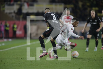 2023-02-23 - Ismail Jacobs of As Monaco and Piero Hincapié of Bayer 04 Leverkusen during the Uefa Europa League, football match between As Monaco and Bayer 04 Leverkusen,on 23 February 2023 at State Luis II in Monaco, Photo Ndrerim Kaceli - AS MONACO VS BAYER LEVERKUSEN - UEFA EUROPA LEAGUE - SOCCER