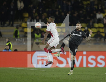 2023-02-23 - Myron Boadu of As Monaco and Robert Andrich of Bayer 04 Leverkusen during the Uefa Europa League, football match between As Monaco and Bayer 04 Leverkusen,on 23 February 2023 at State Luis II in Monaco, Photo Ndrerim Kaceli - AS MONACO VS BAYER LEVERKUSEN - UEFA EUROPA LEAGUE - SOCCER