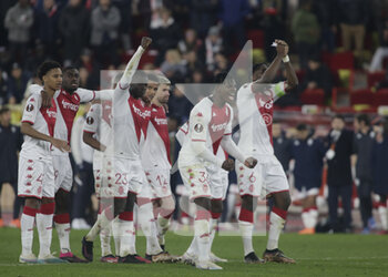 2023-02-23 - Breel Embolo of As Monaco celebrates as a team mate scores a penalty kick during the Uefa Europa League, football match between As Monaco and Bayer 04 Leverkusen,on 23 February 2023 at State Luis II in Monaco, Photo Ndrerim Kaceli - AS MONACO VS BAYER LEVERKUSEN - UEFA EUROPA LEAGUE - SOCCER