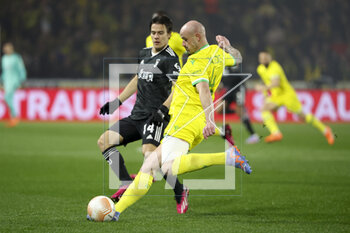 2023-02-23 - Nicolas Pallois of Nantes, Nicolo Fagioli of Juventus (left) during the UEFA Europa League, Play-off, 2nd leg football match between FC Nantes and Juventus Turin on February 23, 2023 at La Beaujoire stadium in Nantes, France - FOOTBALL - EUROPA LEAGUE - NANTES V JUVENTUS - UEFA EUROPA LEAGUE - SOCCER