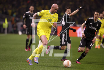 2023-02-23 - Nicolas Pallois of Nantes during the UEFA Europa League, Play-off, 2nd leg football match between FC Nantes and Juventus Turin on February 23, 2023 at La Beaujoire stadium in Nantes, France - FOOTBALL - EUROPA LEAGUE - NANTES V JUVENTUS - UEFA EUROPA LEAGUE - SOCCER