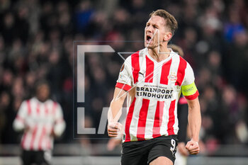 2023-02-23 - Luuk de Jong of PSV celebrates after scoring his sides first goal during the UEFA Europa League, Play-off, 2nd leg football match between PSV and Sevilla FC on February 23, 2023 at the Philips Stadion in Eindhoven, Netherlands - FOOTBALL - EUROPA LEAGUE - PSV V SEVILLA FC - UEFA EUROPA LEAGUE - SOCCER