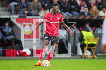 2023-03-09 - Odilon Kossounou of Bayer 04 Leverkusen during the UEFA Europa League, Round of 16, 1st leg football match between Bayer 04 Leverkusen and Ferencvaros TC on March 9, 2023 at the BayArena in Leverkusen, Germany - FOOTBALL - EUROPA LEAGUE - LEVERKUSEN V FERENCVAROS - UEFA EUROPA LEAGUE - SOCCER