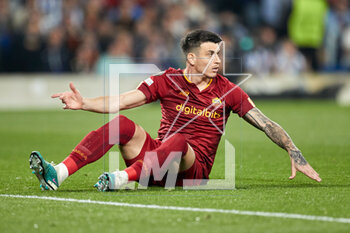 2023-03-16 - Roger Ibanez of AS Roma during the UEFA Europa League, Round of 16, 2nd leg football match between Real Sociedad and AS Roma on March 16, 2023 at Reale Arena in San Sebastian, Spain - FOOTBALL - EUROPA LEAGUE - REAL SOCIEDAD V AS ROMA - UEFA EUROPA LEAGUE - SOCCER