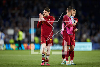 2023-03-16 - Andrea Belotti of AS Roma celebrates after the UEFA Europa League, Round of 16, 2nd leg football match between Real Sociedad and AS Roma on March 16, 2023 at Reale Arena in San Sebastian, Spain - FOOTBALL - EUROPA LEAGUE - REAL SOCIEDAD V AS ROMA - UEFA EUROPA LEAGUE - SOCCER